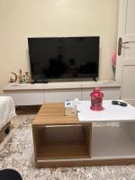 ⁦طقم قطعتين ترابيزة قهوة و ترابيزة تلفزيون 180- أبيض مع بيج - TV013⁩ - الصورة ⁦2⁩