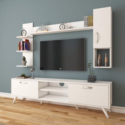 وحدة تليفزيون مع ارفف علوية  30×150 سم – أبيض – TV044
