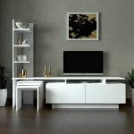 وحدة تليفزيون مع أرفف جانبية 40×200 سم  – أبيض – TV039