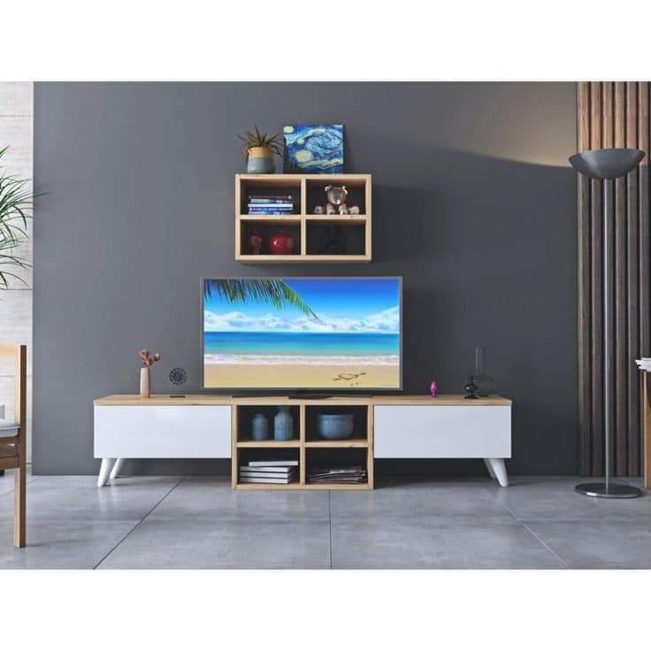 FB_IMG_1666704312216 وحدة تليفزيون مع رف علوي 30×160 سم – بيج أبيض – TV063 - الصورة 1