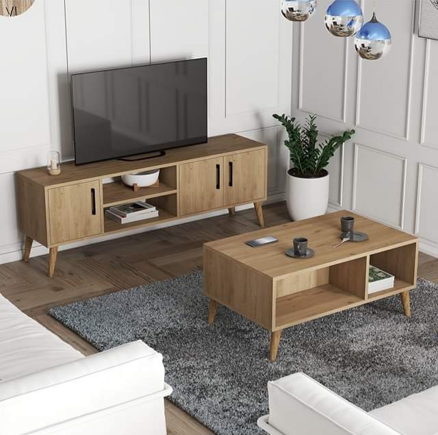 FB_IMG_1694544869503 (1) طقم قطعتين ترابيزة قهوة و ترابيزة تلفزيون 160- بيج - TV19 - الصورة 1