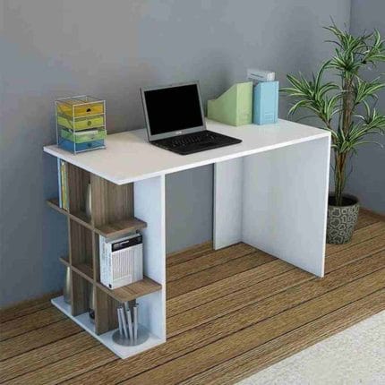 مكتب  مع ارفف جانية 50×120 سم - ابيض بيج - DSK013