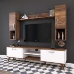 وحدة تليفزيون مع أرفف علوية 30×150 سم – بنى أبيض – TV046