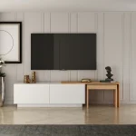 ترابيزة تليفزيون مع ترابيزة متداخلة 40×180سم – بيج مع ابيض – TV0122