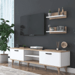 ترابيزة تليفزيون مع أرفف جانبية 30×180سم  بيج أبيض -TV0111