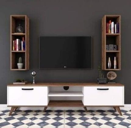 ترابيزة تليفزيون مع أرفف جانبية 30×180سم - بني مع أبيض -TV0118