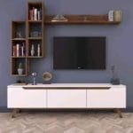 ترابيزة تليفزيون مع أرفف علوية 30×180سم - بني مع ابيض -TV0119