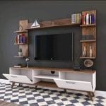 ترابيزة تليفزيون مع أرفف علوية 30×180سم - بني مع ابيض -TV0117
