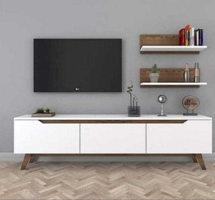 ترابيزة تليفزيون 35×180سم – ابيض * بني – TV0338