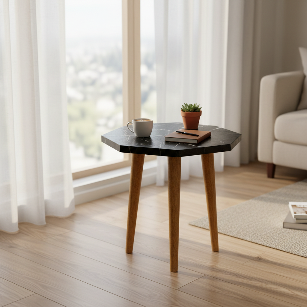 creative-studio-asset-2bd47818-b06b-4161-8f41-59a69e3ef720 ترابيزة جانبيه ثماني الشكل بلون اسود رخامى - الصورة 1